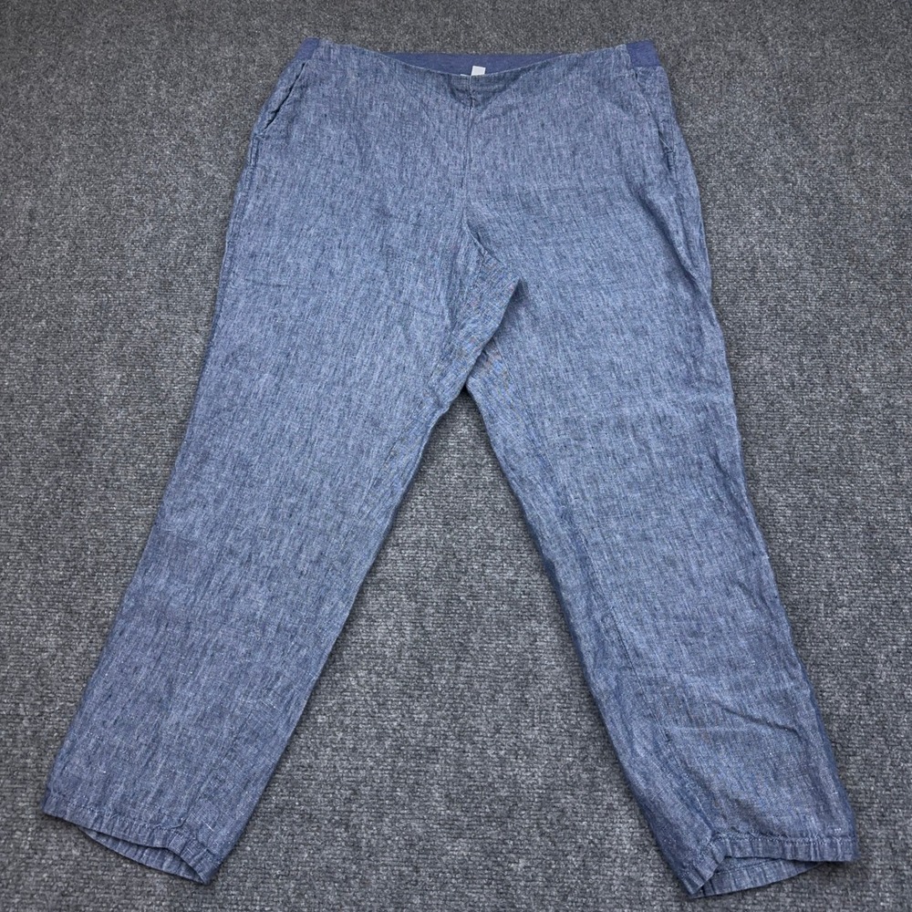 J.Jill Love Linen Pants Women's Large Blue Tapered Slim Ankle Pull-On Chambray